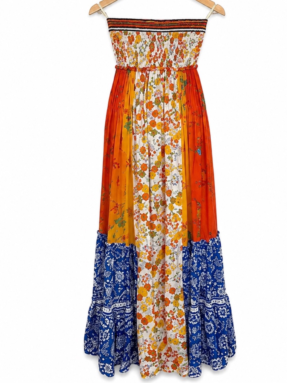 Free People Golden Dreams Strapless Maxi Dress Blue & Orange Floral - Picture 2 of 10